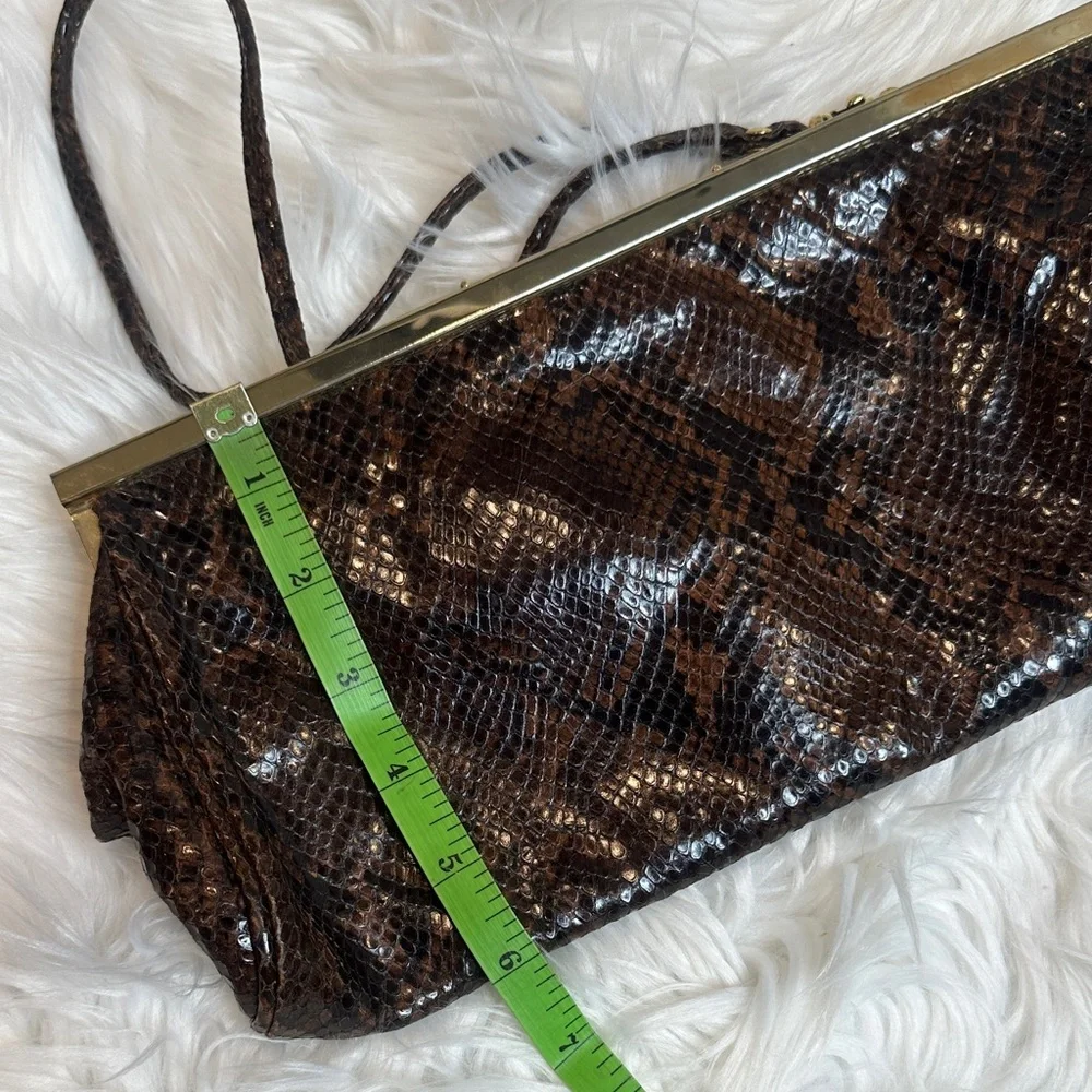 Preloved Elegant Vintage Italian Leather Brown Snakeskin Clutch Bag - Picture 11 of 16